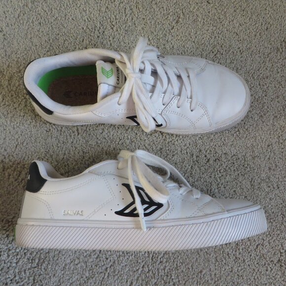 Cariuma salvas leather sneakers size women 7.5/men 6 white/black/green low-top - Picture 1 of 10